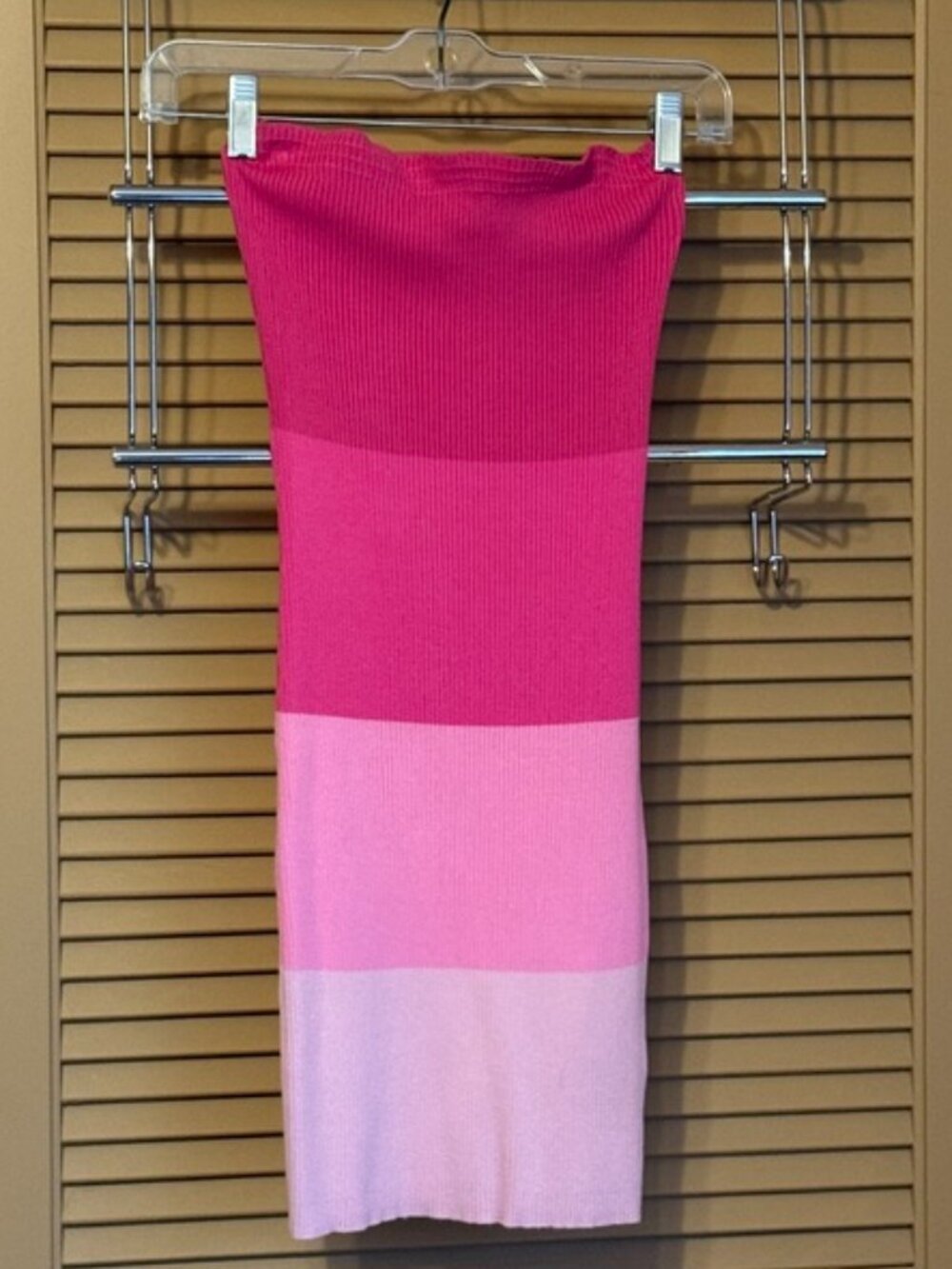 Four-tone striped pink strapless dress, M